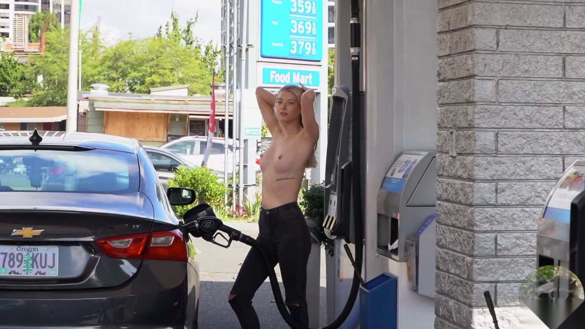 Topless Blonde's Public Ride