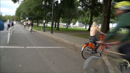 Topless Blonde's Public Ride