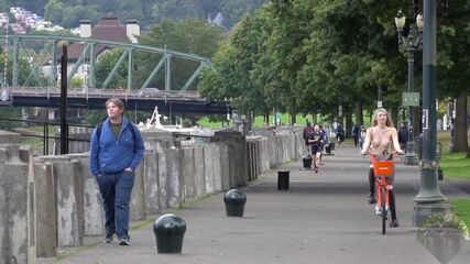 Topless Blonde's Public Ride