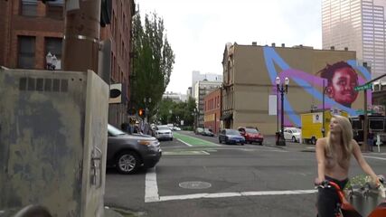 Topless Blonde's Public Ride