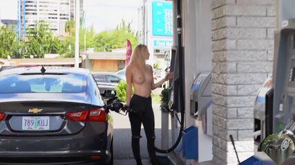 Topless Blonde's Public Ride
